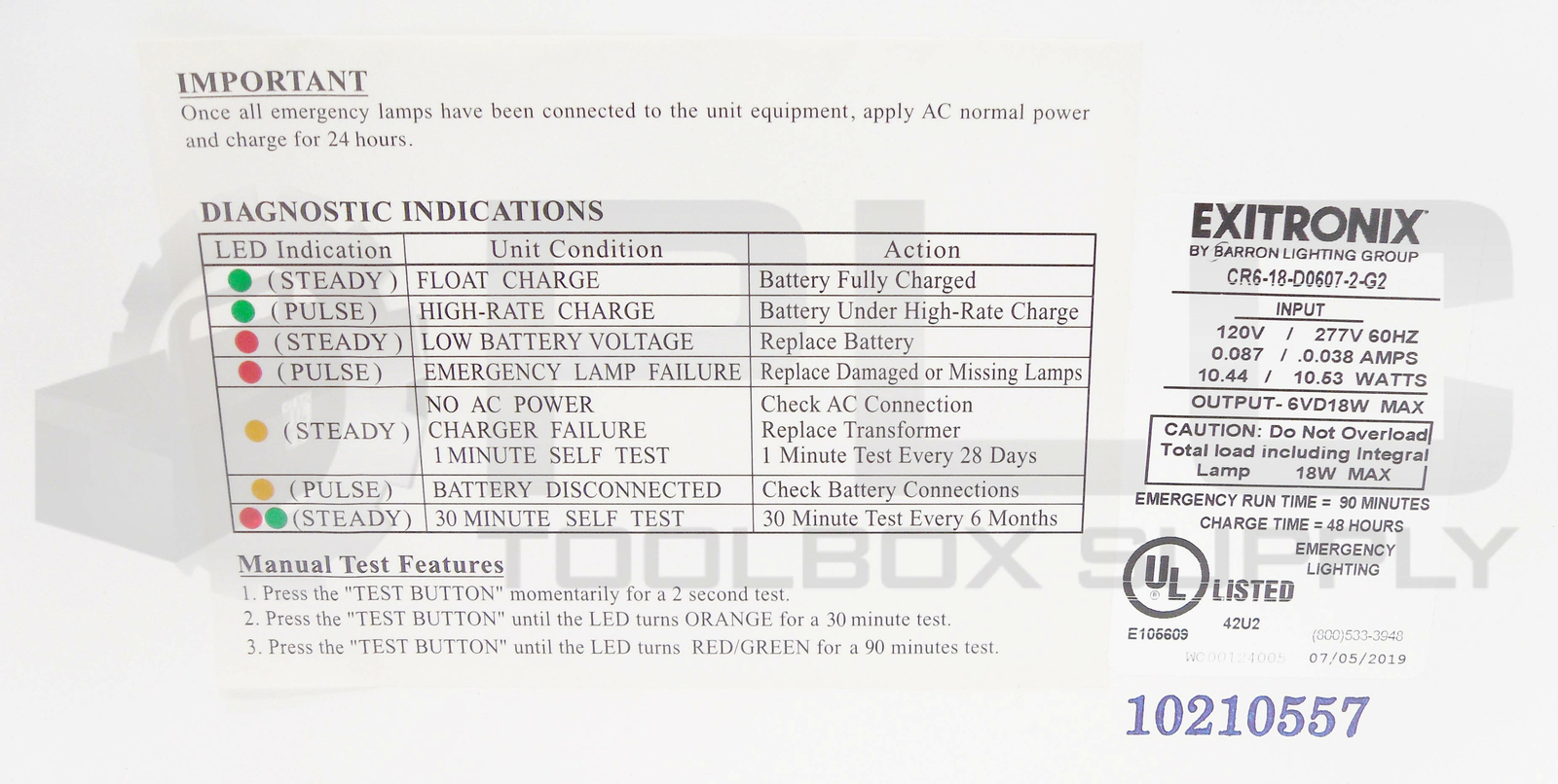 NEW EXITRONIX CR6-18-D0607-2-G2 EMERGENCY LIGHT