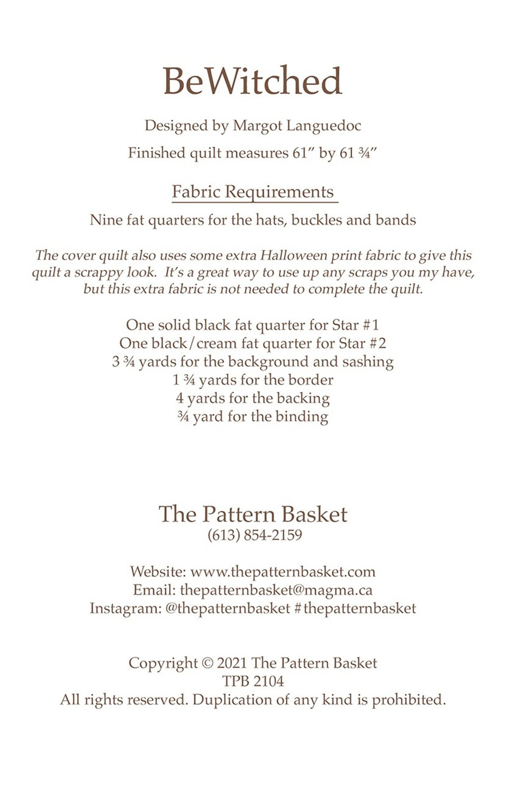 BeWitched Quilt Pattern by The Pattern Basket