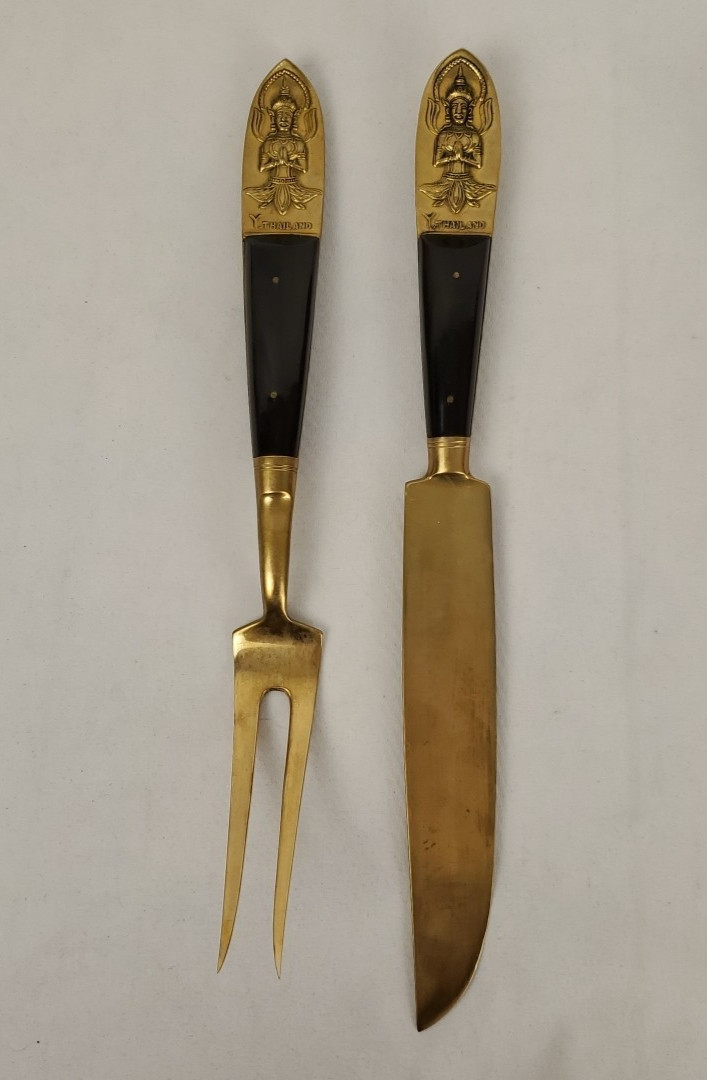 Vintage Yap Kui Kee Jewellers Bronzeware Fork Knife Set Y. Thailand 1950s NOS