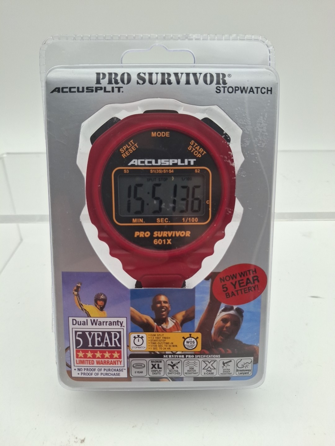 Accupsplit Pro Survivor Stopwatch, Red 601X, 3V.1. A601XLM. Start/Stop.