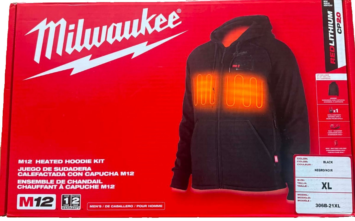 Milwaukee M12 Heated Hoodie Kit Men’s XL Black 306B-21XL w Battery Charger, New
