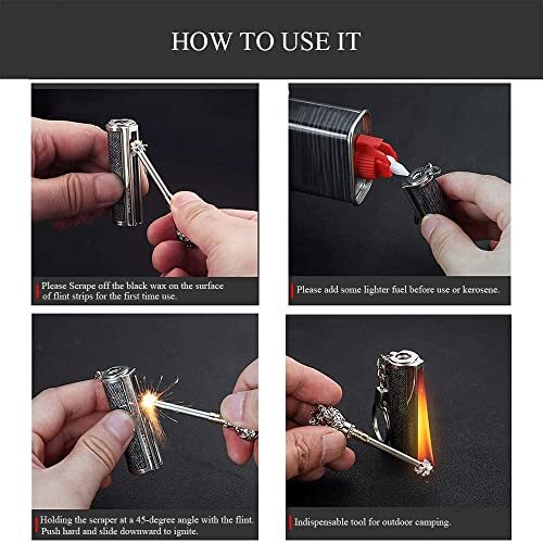 Permanent Match Keychain Lighter, Flint Matchstick Fire Starter Lighter,