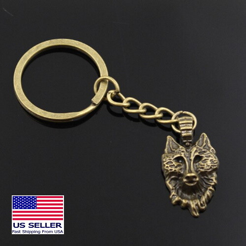 Vintage Wolf Head Bronze Pendant Keychain Gift Key Chain