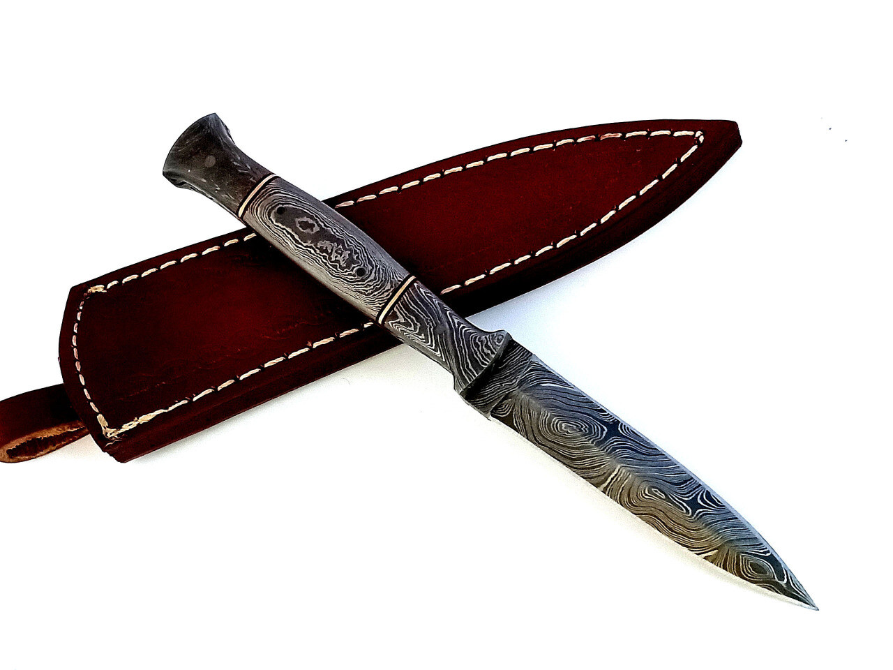 Damascus Double edged Dagger Fixed Blade Boot Knife Outdoor Hunting Throwing