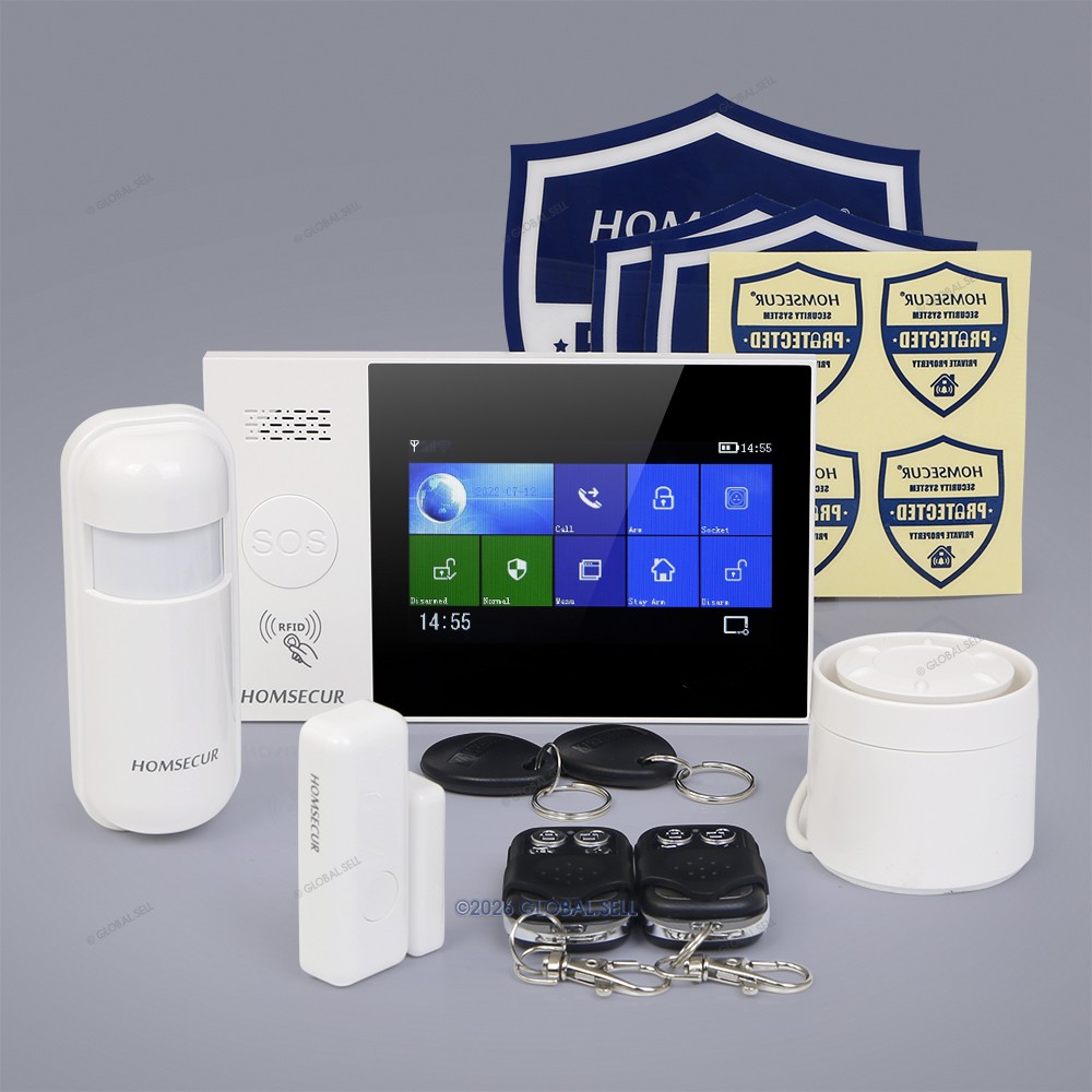 HOMSECUR Wireless WIFI 4G 2G RFID SMS Autodial Home Alarm System Touch Screen