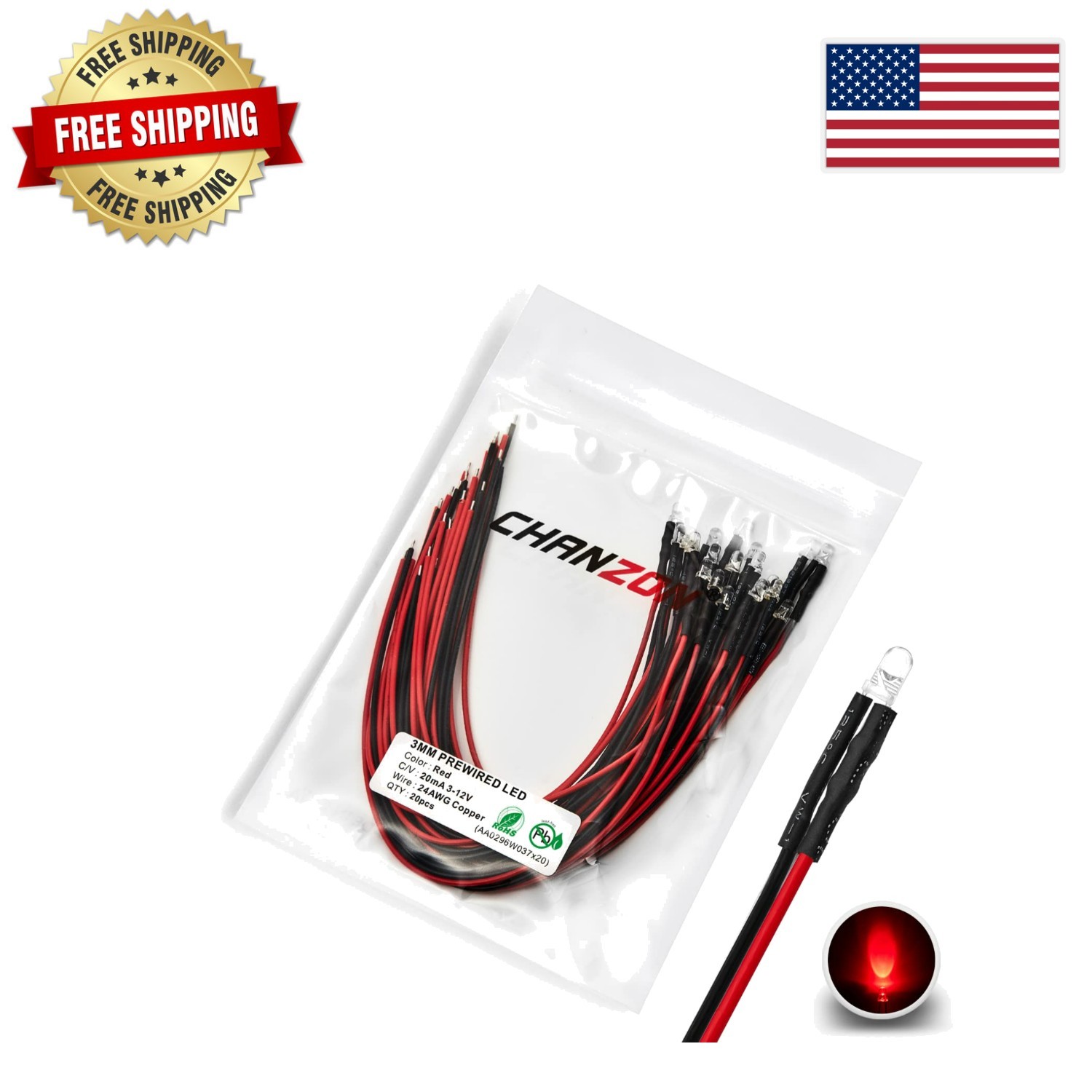 Ultra Bright 3mm Red LED Diodes 20 Pack - Perfect for Custom Electronic Designs