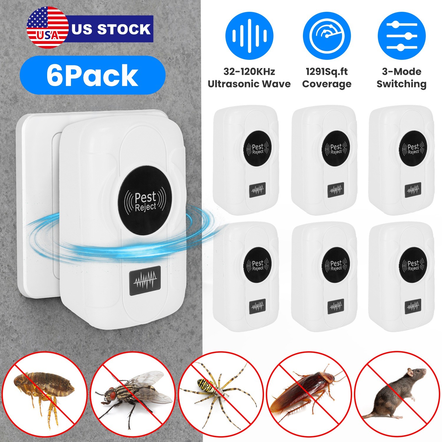 6PCS Ultrasonic Pest Repellent Indoor Insect &Pest Control for Mosquito Mice