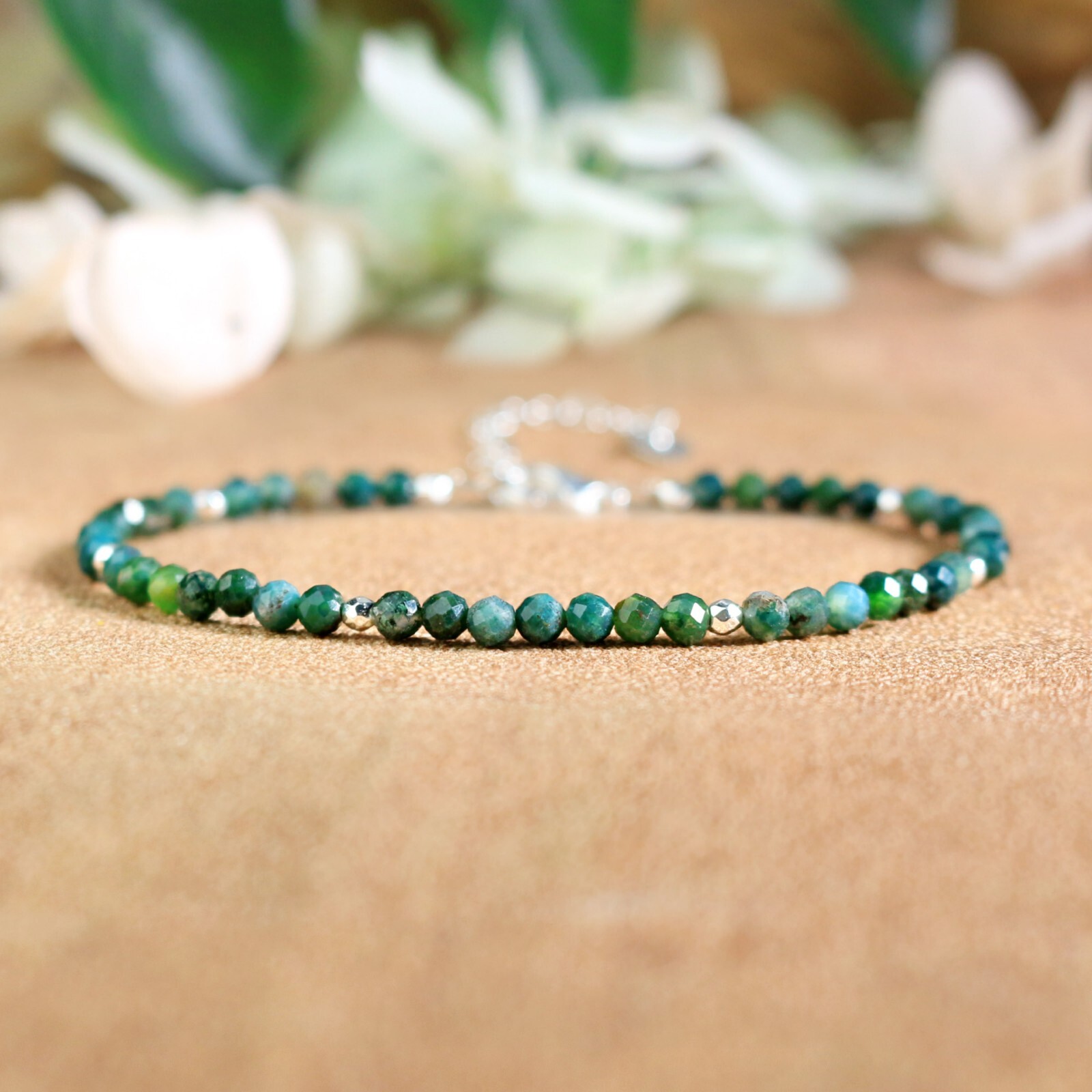 Natural Moss Agate Beads Dainty Minimalist Healing Reiki Green Crytsal Bracelet