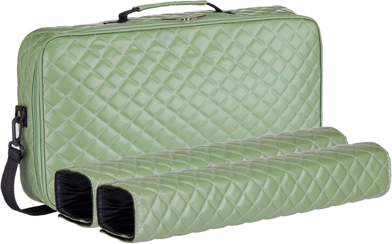 “Green” Quilted PU Leather Mahjong Carry Bag with Zippered Storage Pocket.