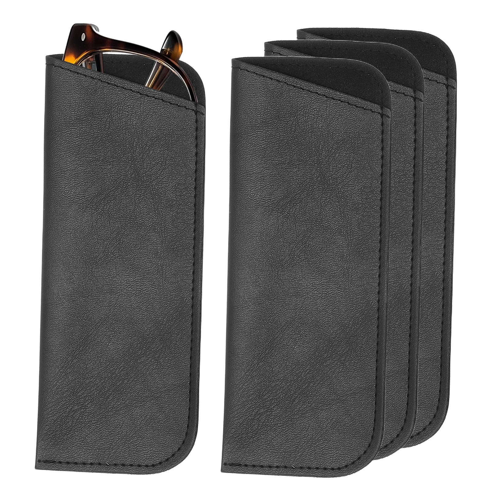 4Pcs Soft Eyeglass Cases Leather Sunglass Case Portable Glasses Pouch Black