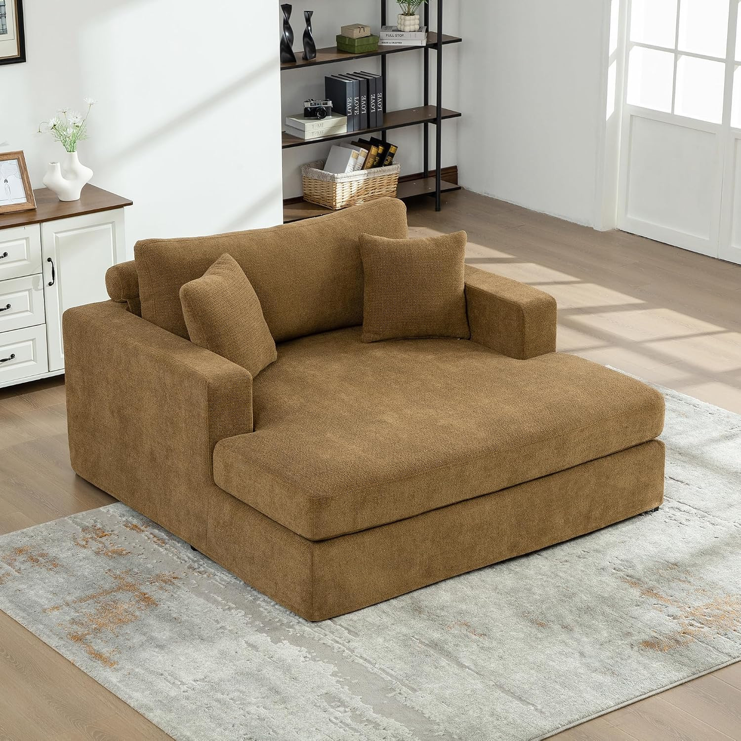 56" Plush Upholstered Sleep Chair, Oversized Floor Sofa Bed with Chenille Linen