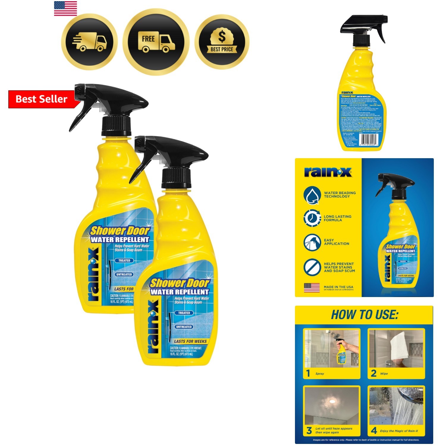 Shower Door Water Repellent, Protects Glass Shower & Doors From Soap Residue ...