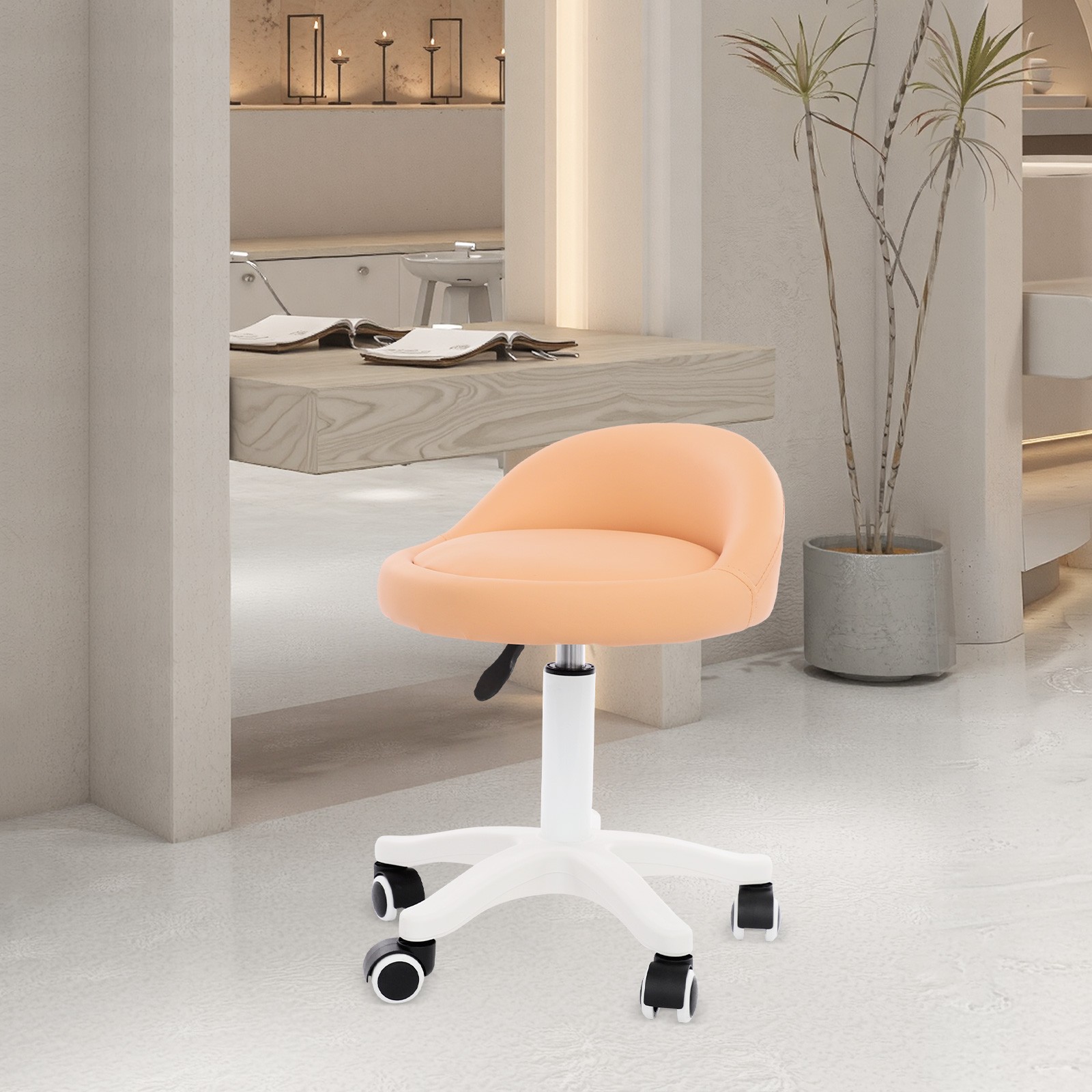 Adjustable Beauty Salon Chair Rolling Stool Rolling Stool w/ Low Backrest Orange