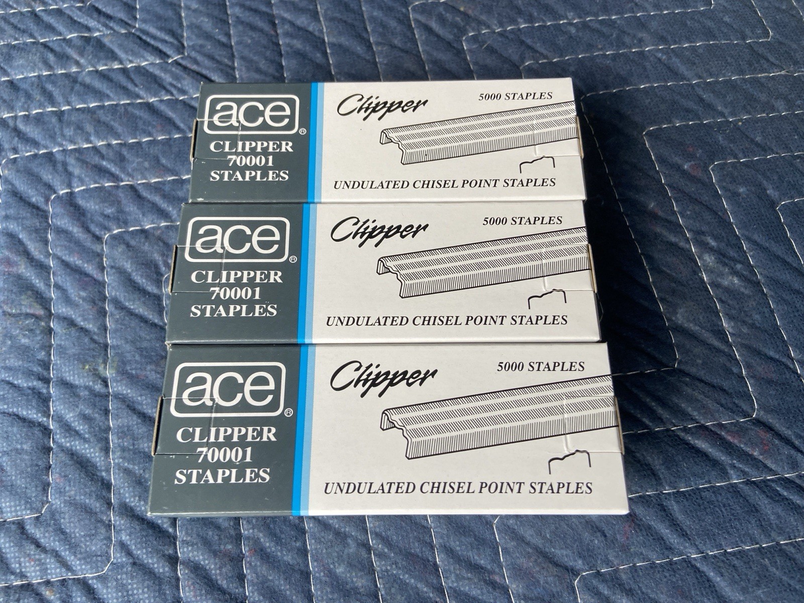 3 Boxes Ace No. 70001 Undulated Chisel Point Clipper Staples for 702 Stapler NEW