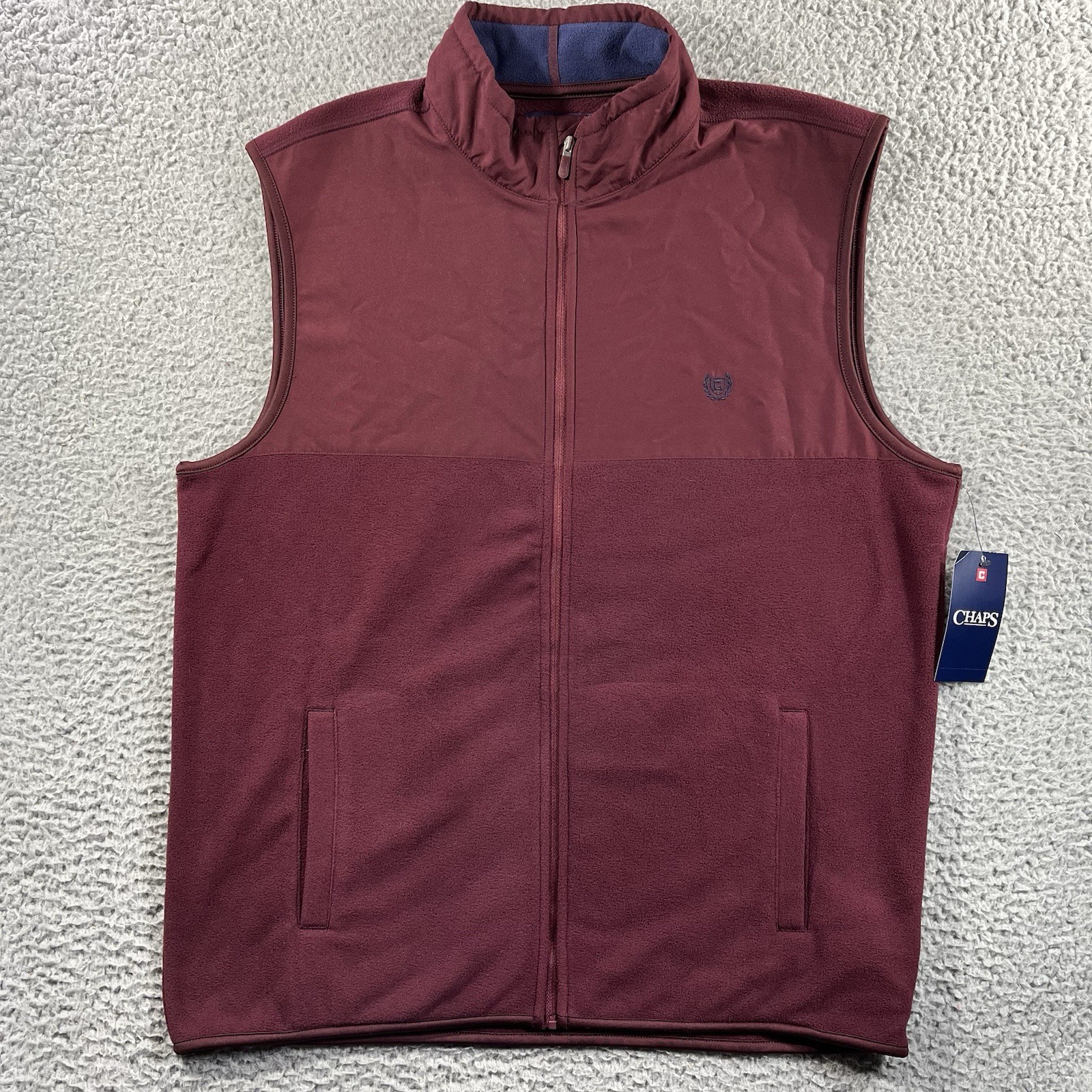 CHAPS FLEECE VEST MENS LARGE RED FULL ZIP NWT NEW OUTDOOR MOCK NECK HIKING GOLF