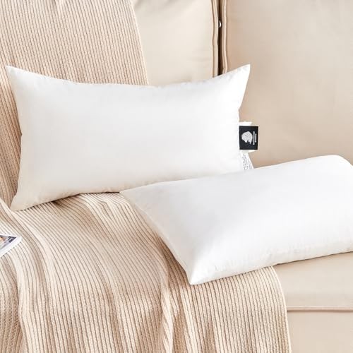 Organic Feather Down Lumbar Pillow Inserts (Set of 2) - 100% Cotton 14x22 Inch