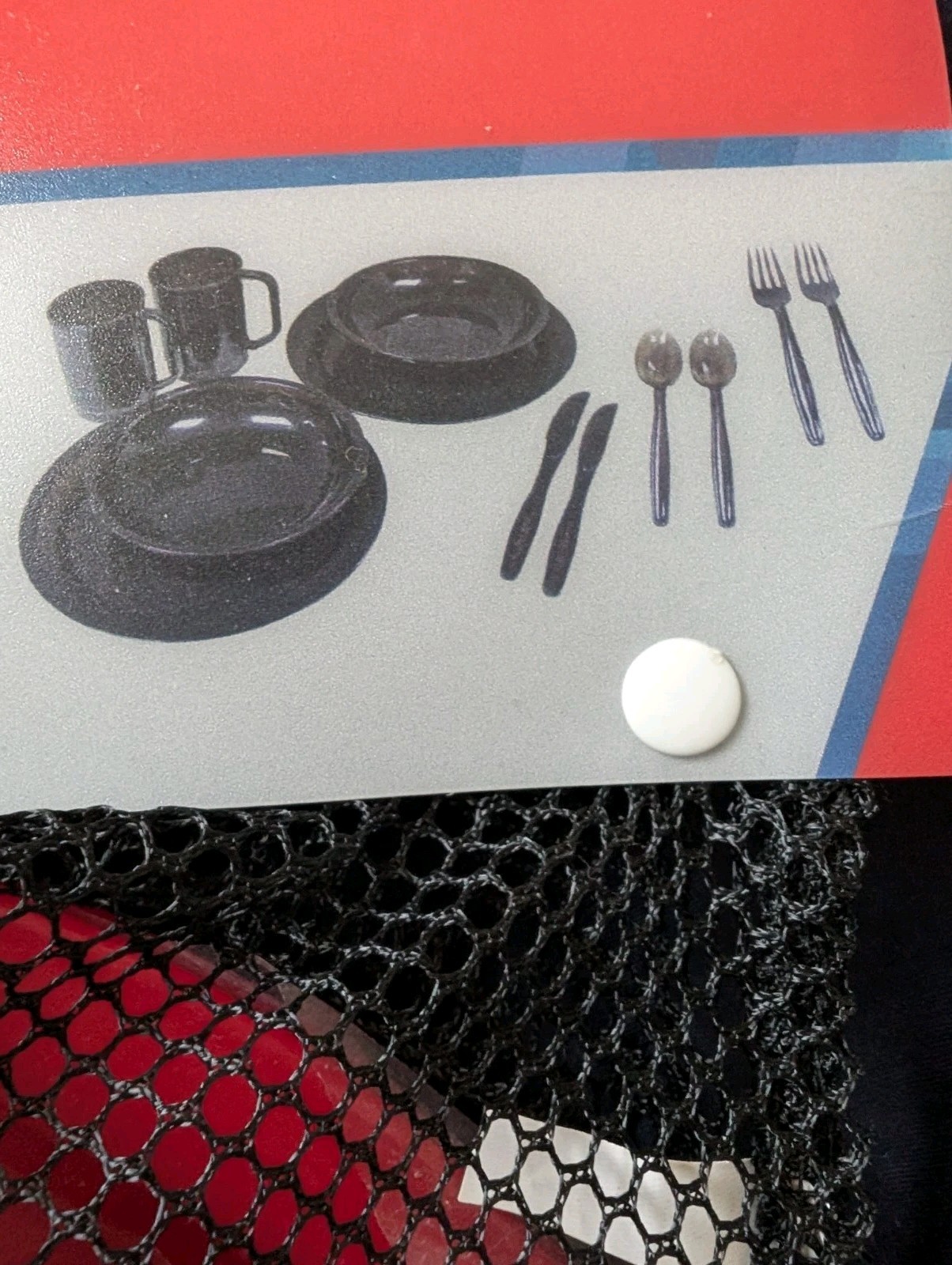 COLUMBIA 2-Person Plastic Dinner Set w/Mesh Storage Bag for Camping