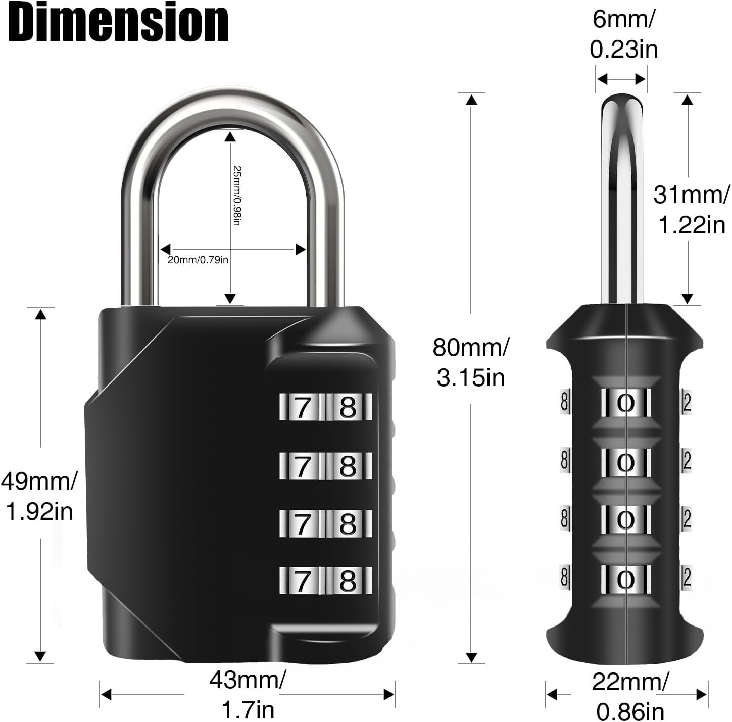 Waterproof 4-Digit Combination Lock for Gates, Lockers, Toolbox, 1PC Black