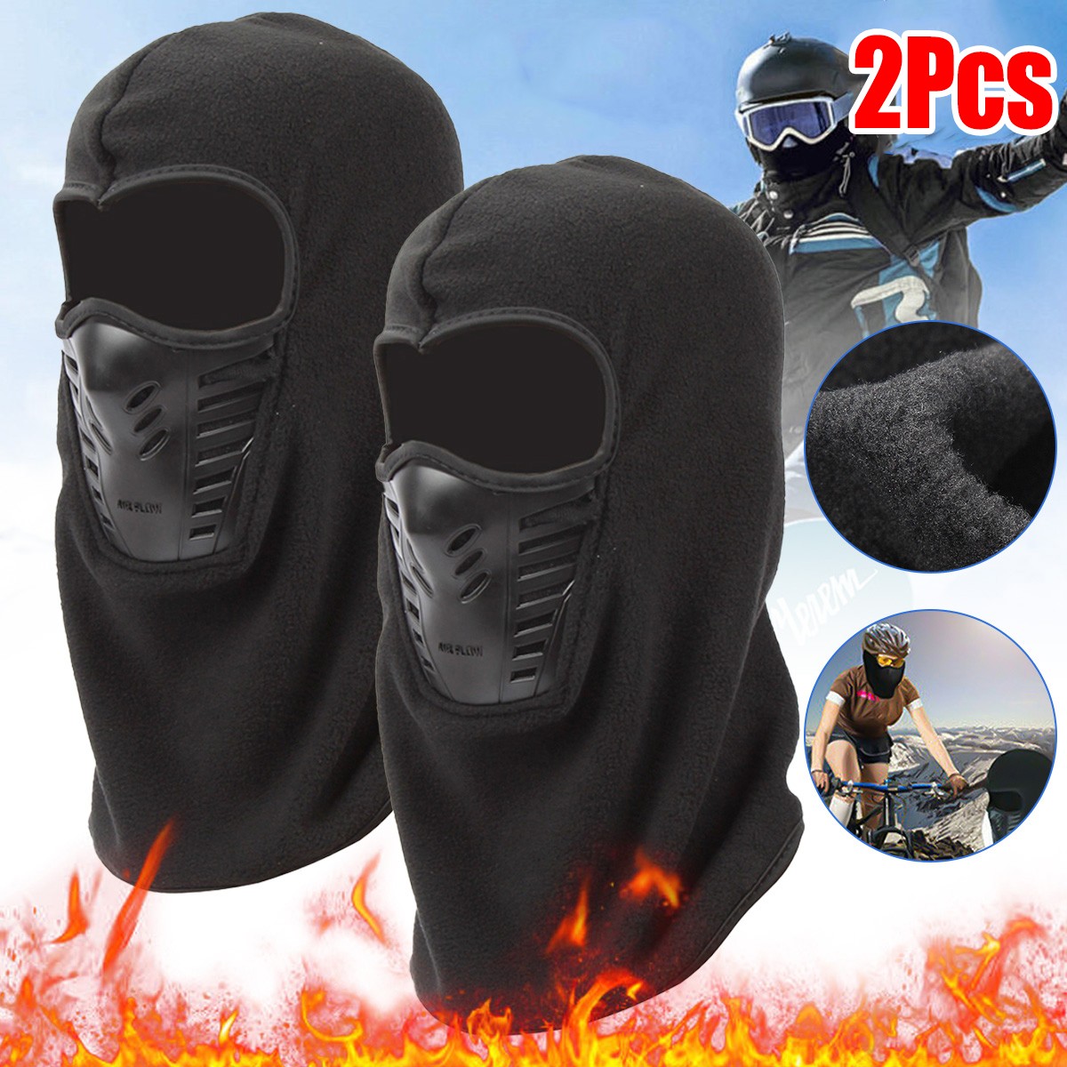 2X Winter Balaclava Ski Full Face Mask Fleece Neck Warm Windproof Cold Weather