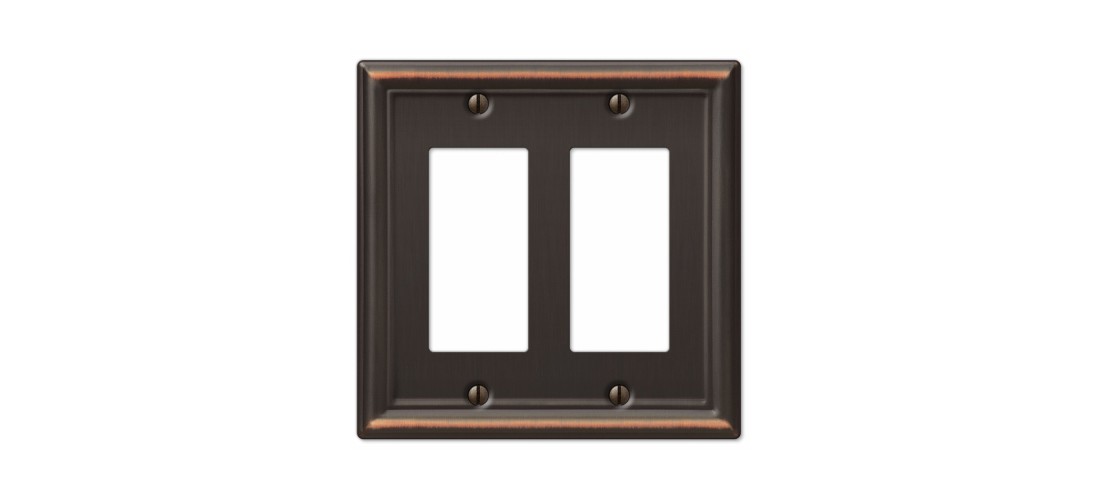 Wall Plate Chelsea Aged Bronze Bronze 2 gang Stamped Steel Rocker Aged Bronze