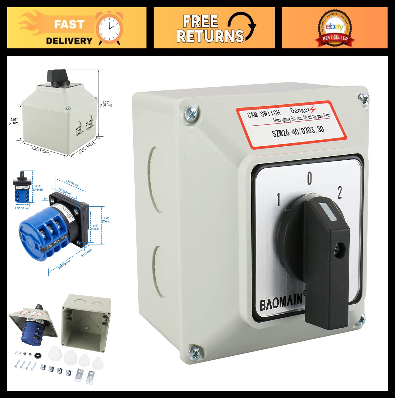 40A 3-Phase Rotary Changeover Switch with Enclosure | Heavy-Duty Motor & Generat