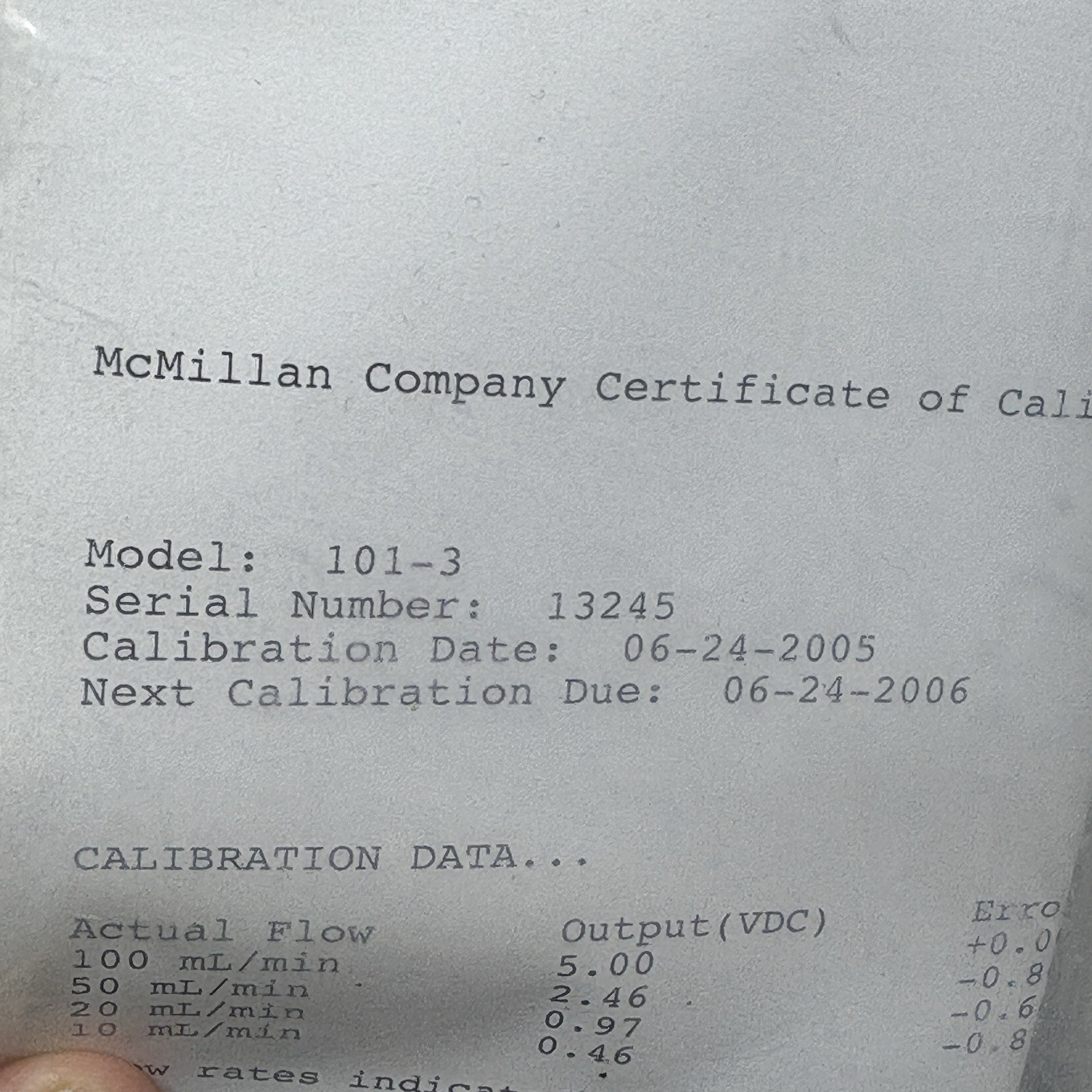 McMillan Co. 101 Flo-Sen Flow Sensor - NEW