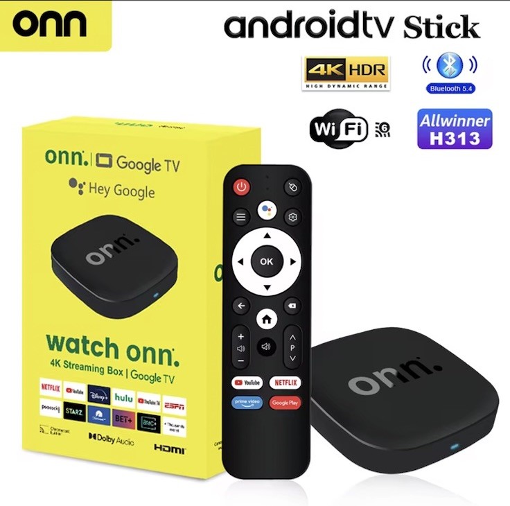 Onn 4K Android 13 Smart TV Box 4K Quad Core Set-Top Box 5G Connectivity 8GB