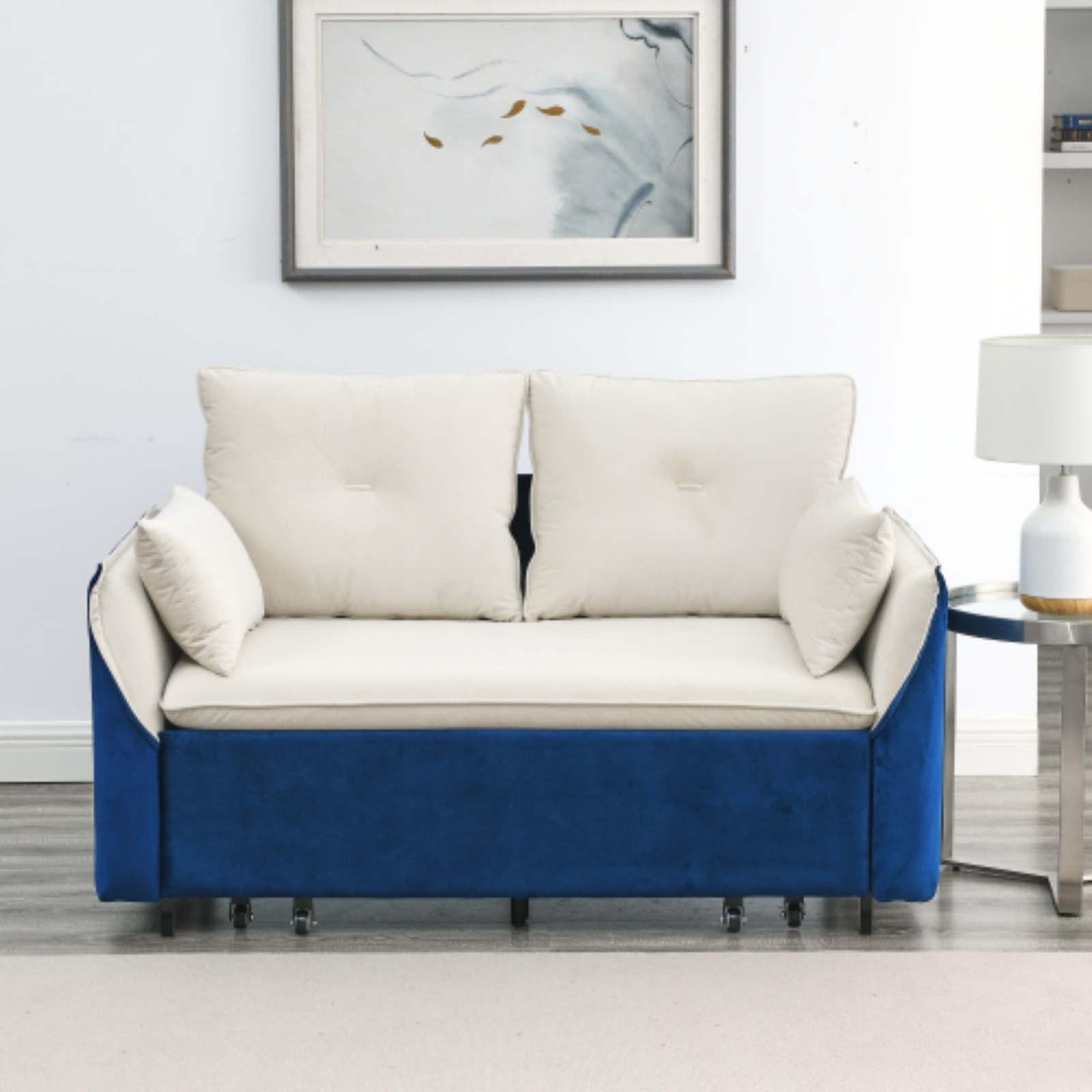 57" Adjustable Sofa with Pull Out Bed Velvet Loveseat 2 Seat Love Seat Sofa