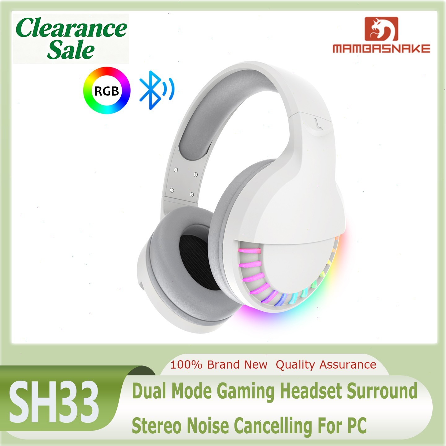 MAMBASNAKE SH33 Dual-Mode Gaming Headset Surround Stereo Noise Cancelling For PC