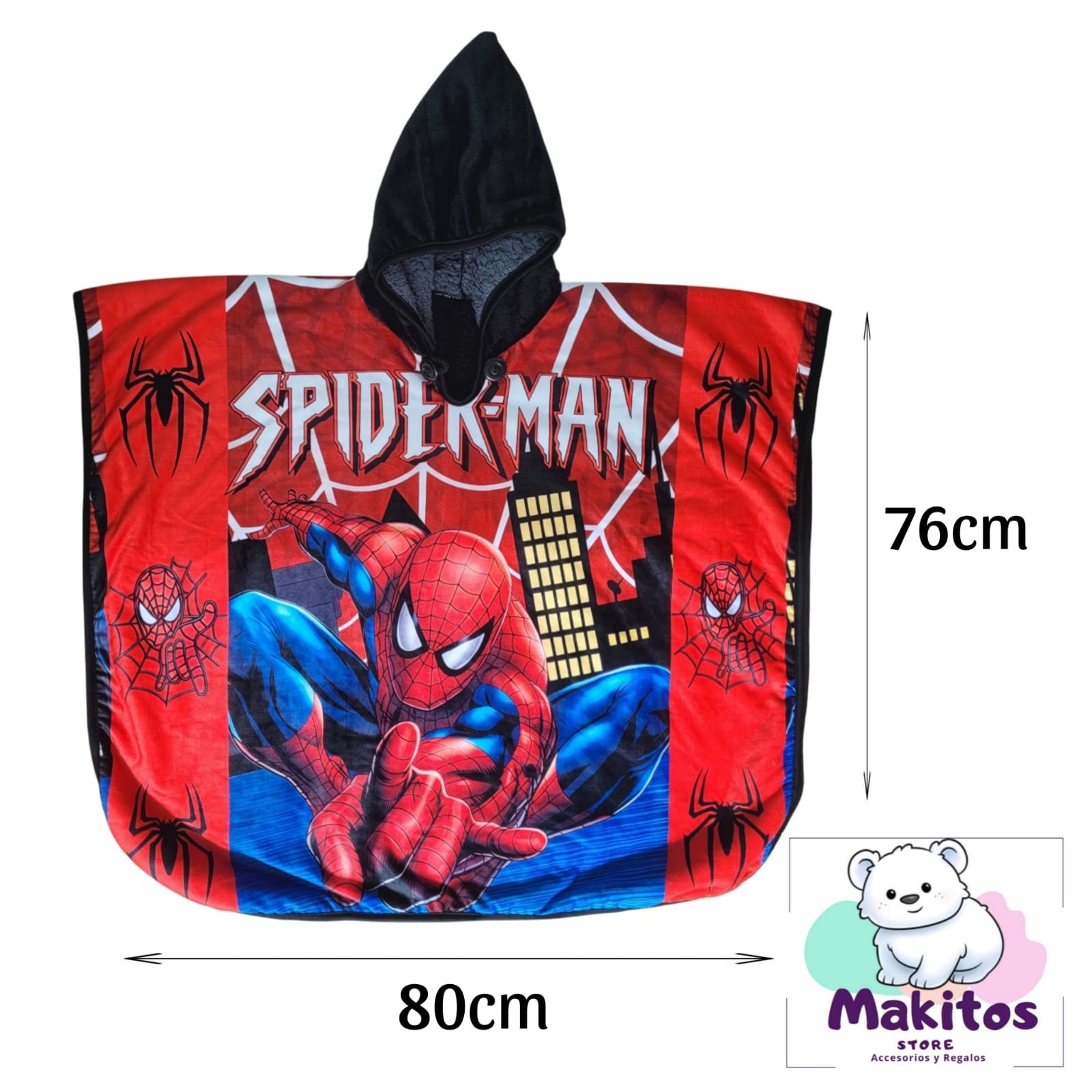 Fits Thermal poncho ruana for childrens with Spiderman design (4 to 8 years)