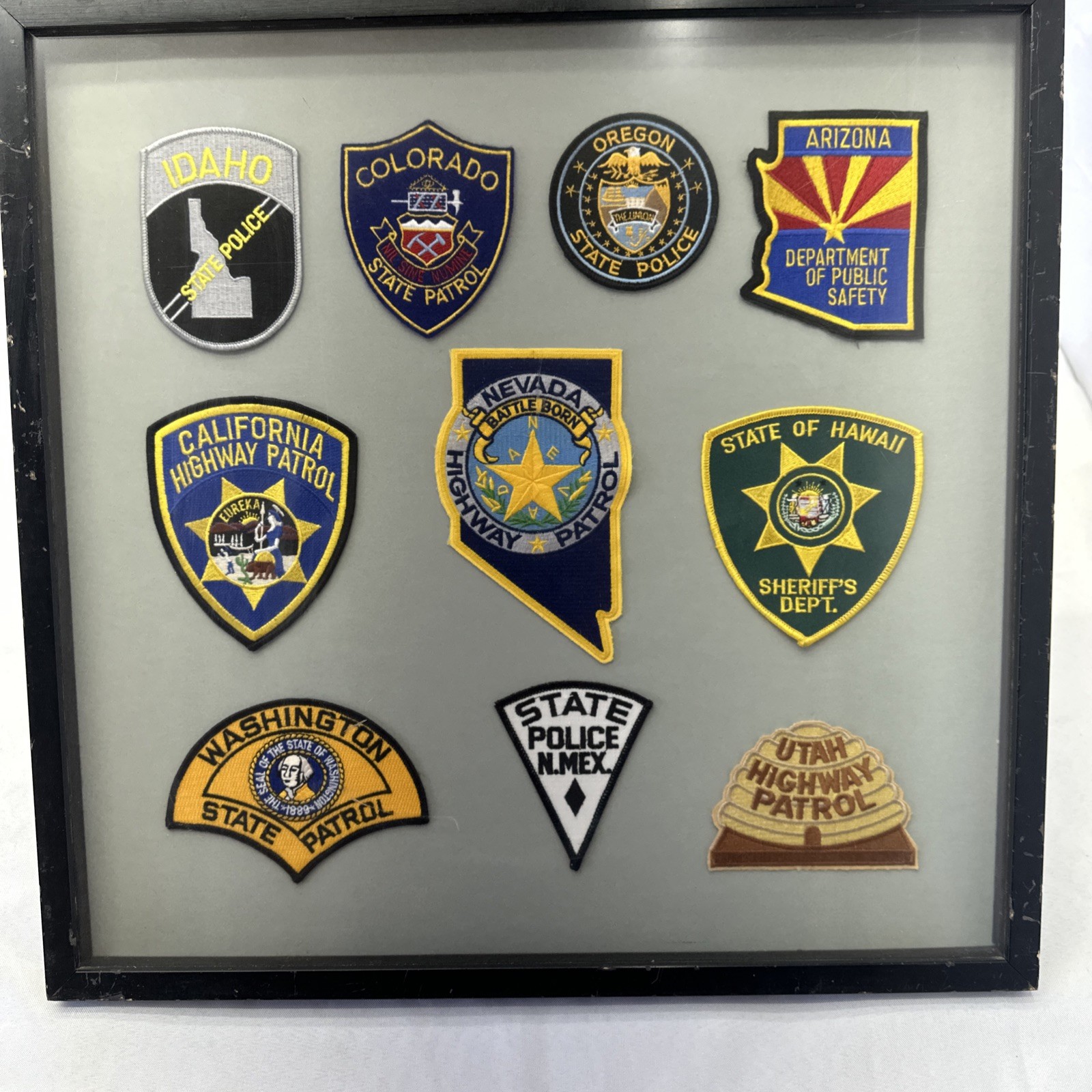 Vintage Western US State Patrol Police Patch Collection Framed Display