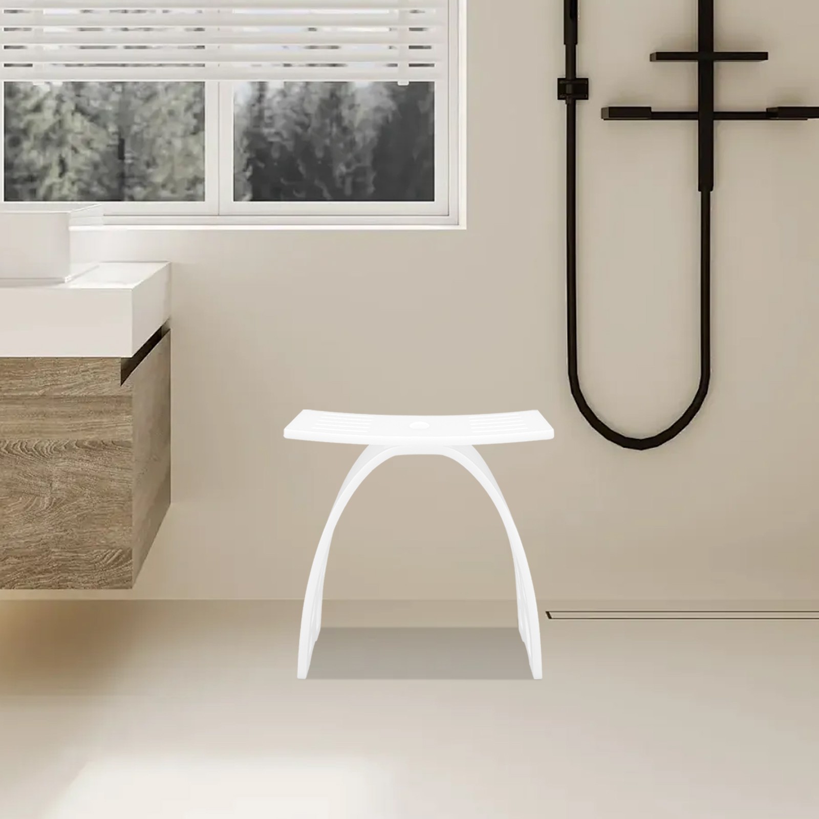 Acrylic Shower Stool Bathroom Bench, Bath Stool with Water Leaking Channel