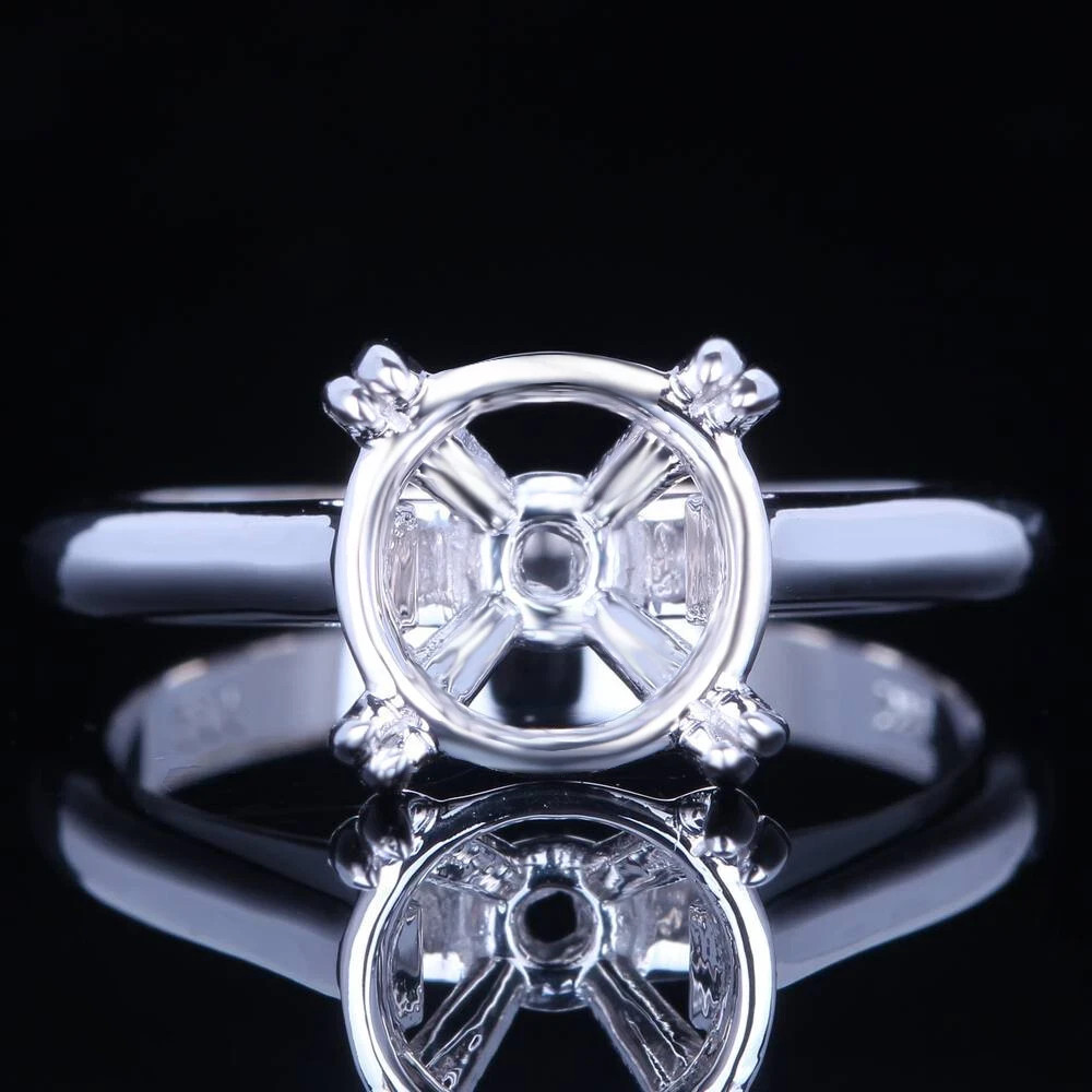Round 9mm Semi Mount Ring 925 Sterling Silver Solitaire Double Prong Setting