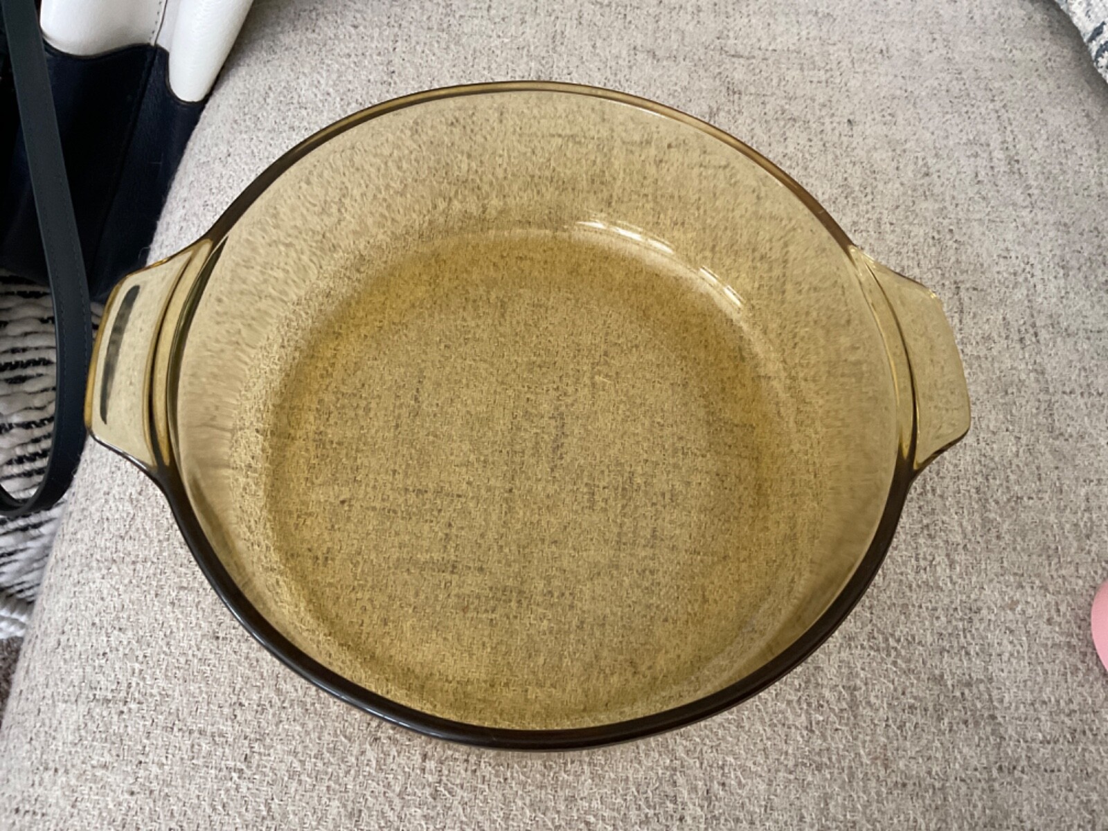 Vintage Amber Glass Round Casserole Dish w/ Handles Mexico