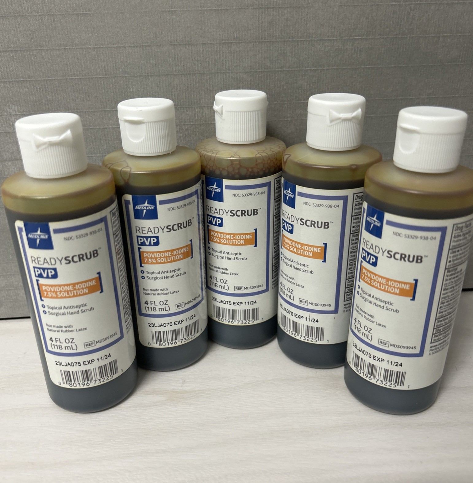 5 Medline Skin Preps: Povidone Iodine (PVP) Scrub Solution, 4 oz.- Exp 11/2024