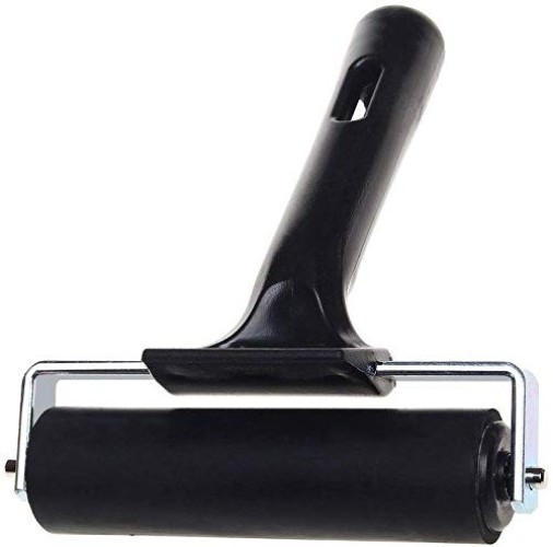 Compact 4-Inch Black Rubber Brayer Roller for Smooth Printmaking & Adhesives