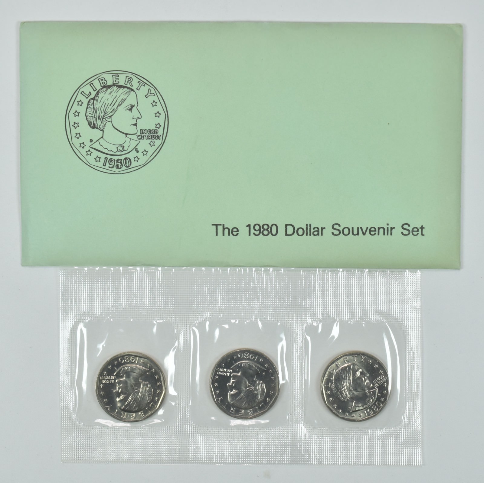 1980 P+D+S Susan B Anthony Uncirculated Coin Set w/ OGP Envelope