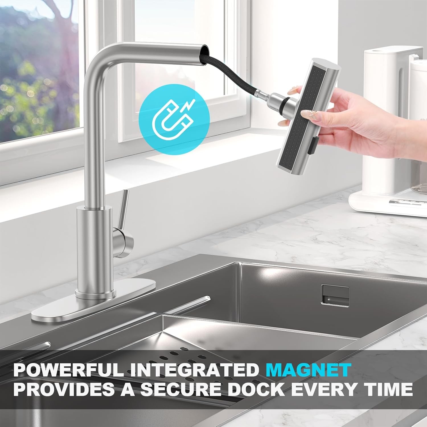 Brushed Nickel Kitchen Faucets with Pull down Sprayer & Soap Dispenser