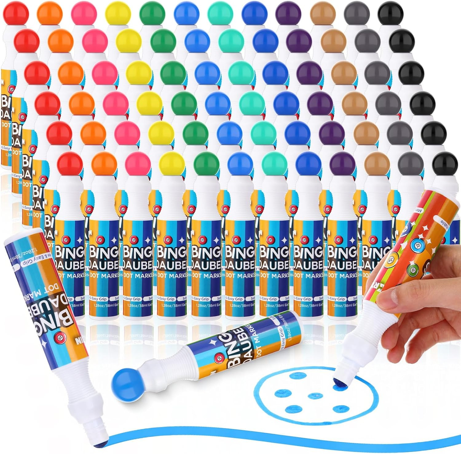 72 Pack 1.28 Oz Bingo Daubers Bulk Set, 12 Mixed Colors Dot Markers Paint Dauber