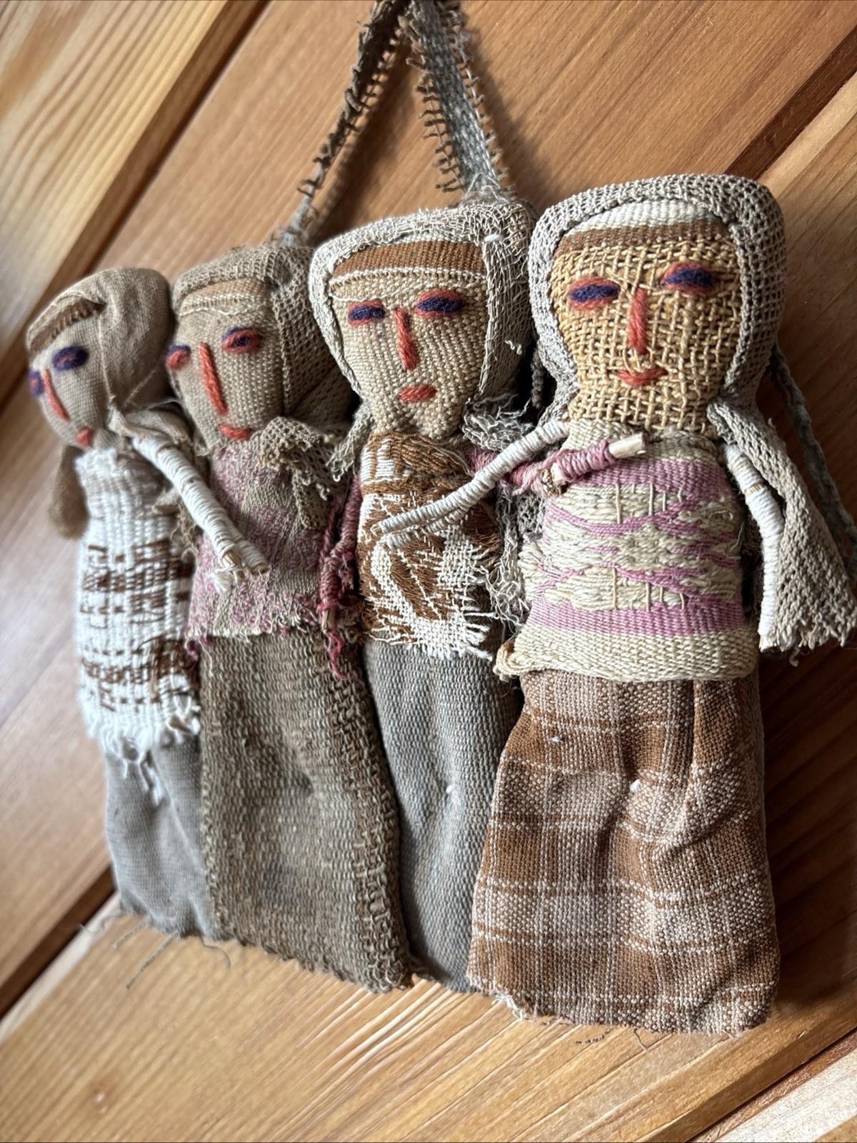 Vintage Peruvian Burial Dolls Chancay Hanging Handmade Fabric