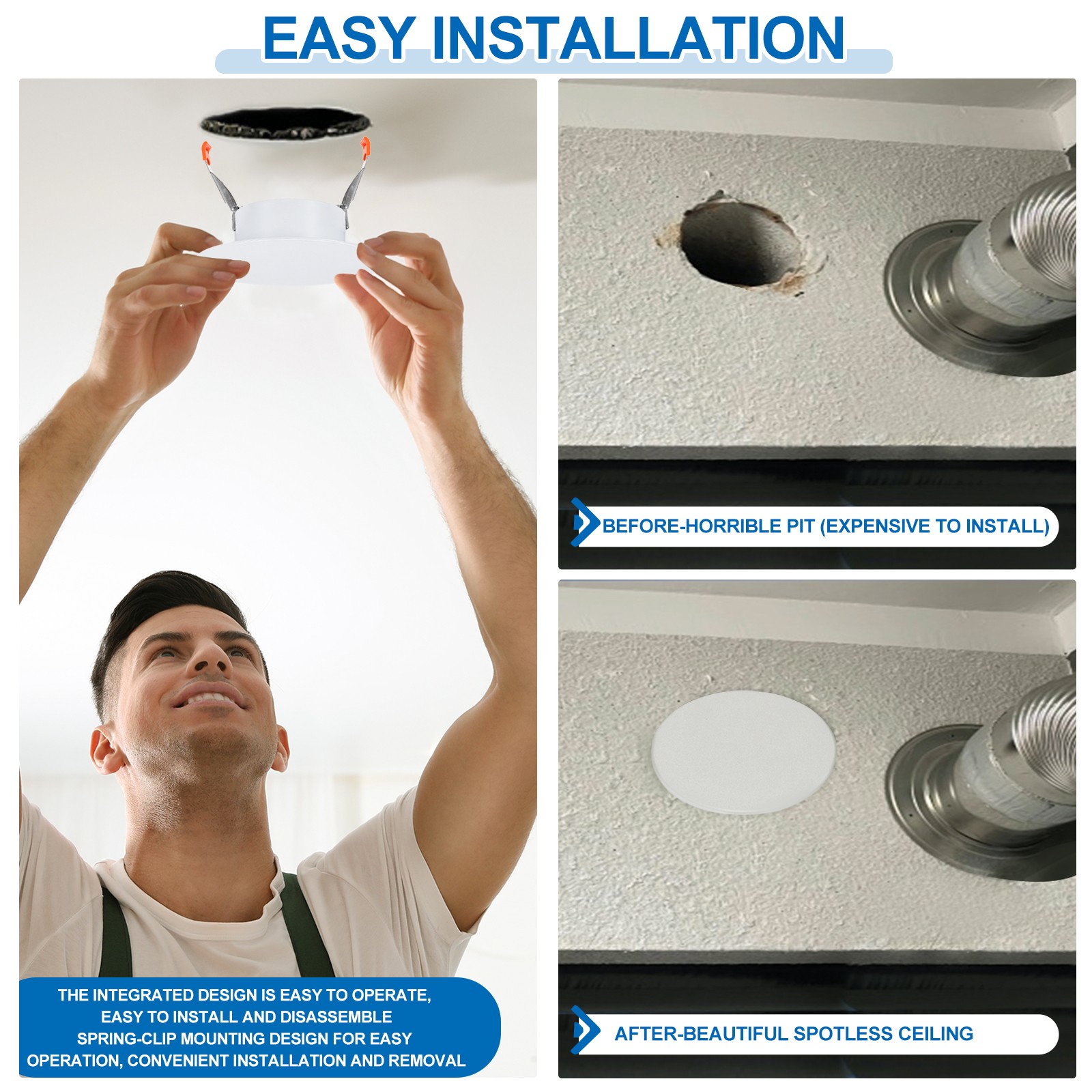 2Pack 3.7" Spring Ceiling Cover Plate for 2.2-3.4" Round Hole, Silver