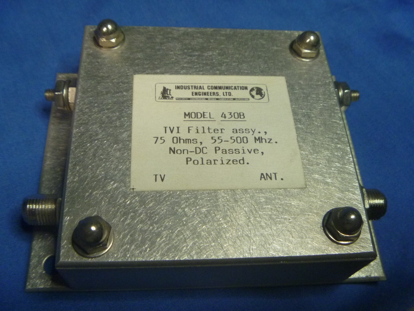 Industrial Communication Engineers Model 430B TVI Filter Assy 75 Ohms 55-500 MHz