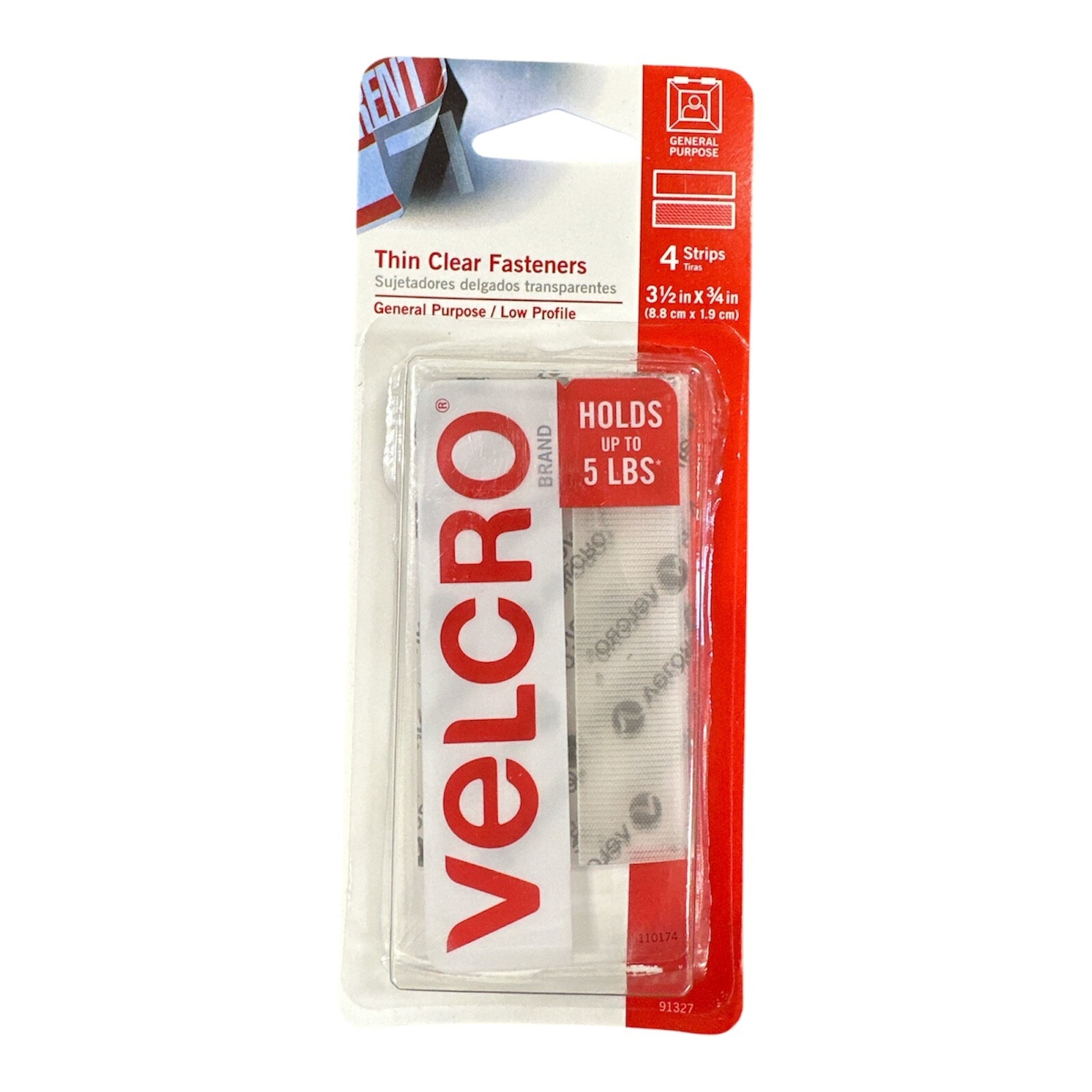 VELCRO Brand Clear Fastener Strips 3.5" x 0.75" – Hook & Loop Tape (4 Pack)