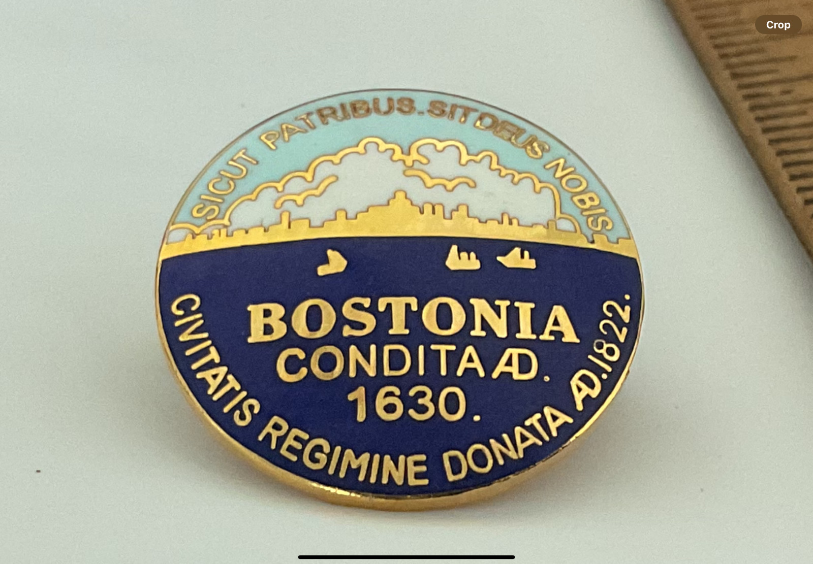 Boston Massachusetts Collar Seal collectable enamel gold full color pin backing