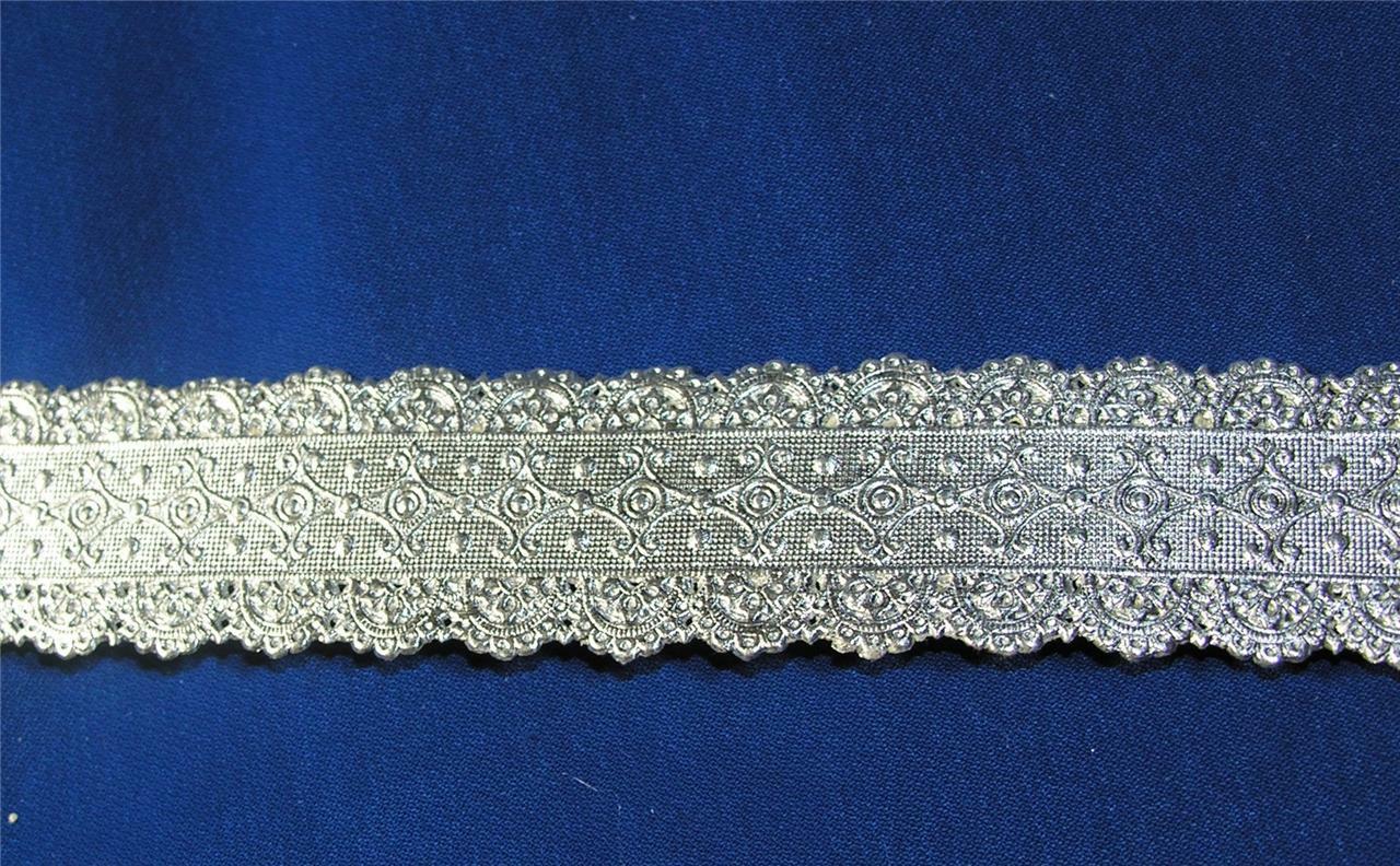 1 YD VTG UNUSED SILVER GERMAN PAPER LACE DIE CUT TRIM, REPAIR/XMAS/EASTER CRAFTS