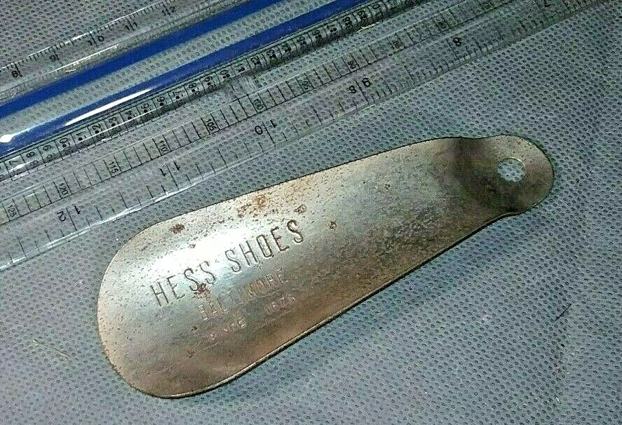 Antique shoe horn Hess Shoes Baltimore, Maryland metal 1872-1999