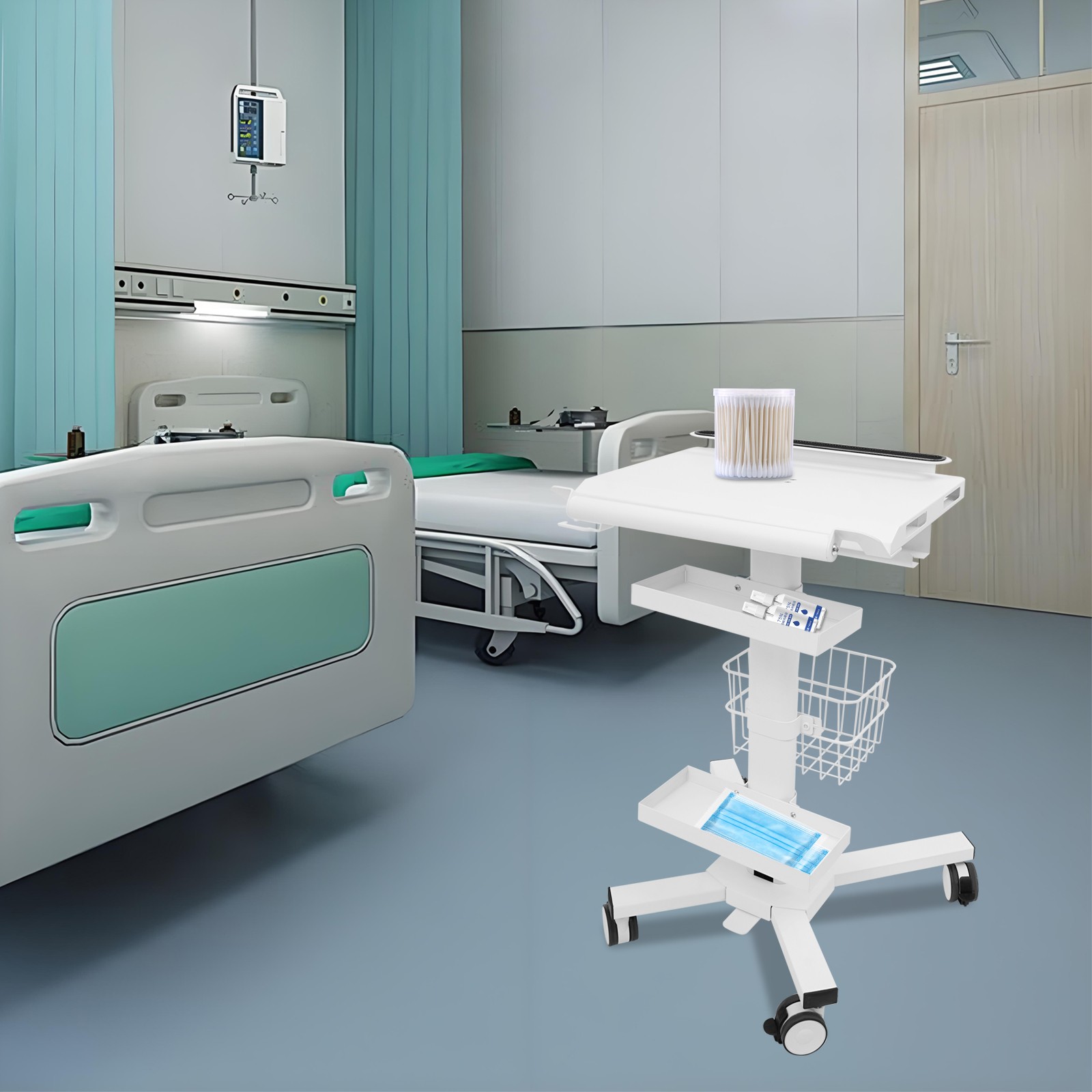 Laptop Workstation Cart, Medical Cart With Wheels, Cart With Scanner Holder