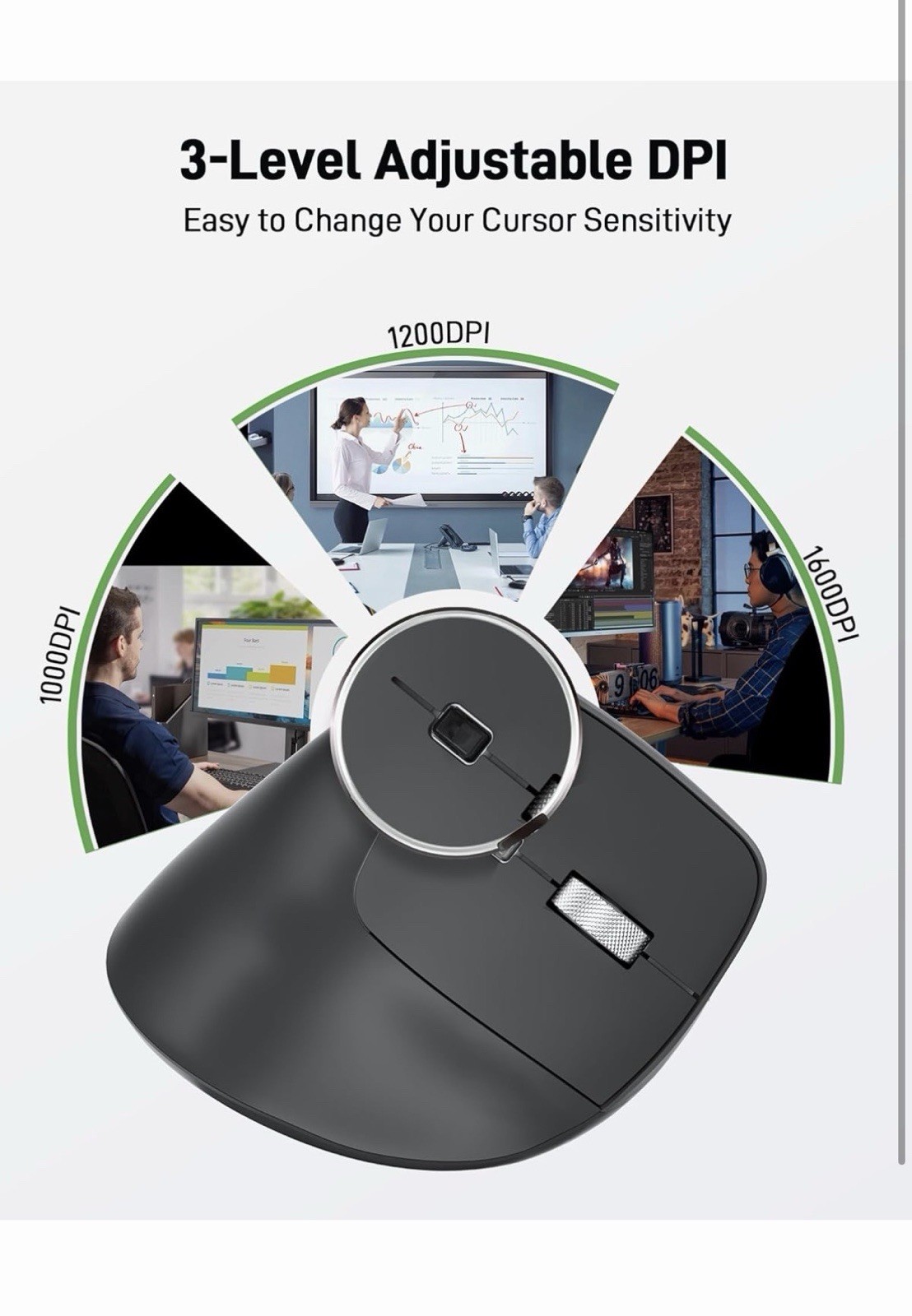 Acer Ergonomic Mouse Wireless, Adjustable DPI Vertical Mouse 1000/1200/1600