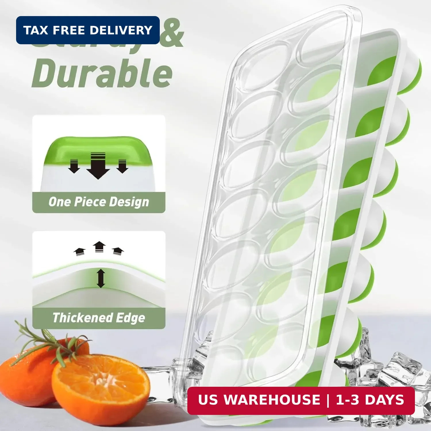 4‑Pack Ice Cube Trays with Lids, 56‑Cube Total Stackable Freezer Ice Tr