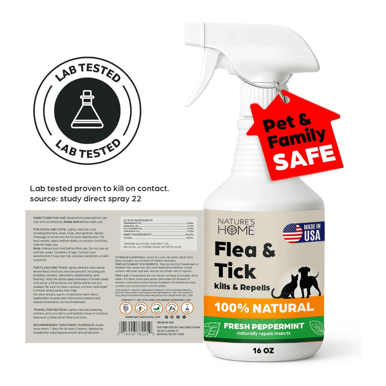 Nature’s Dome Flea & Tick Spray Peppermint – 16 oz